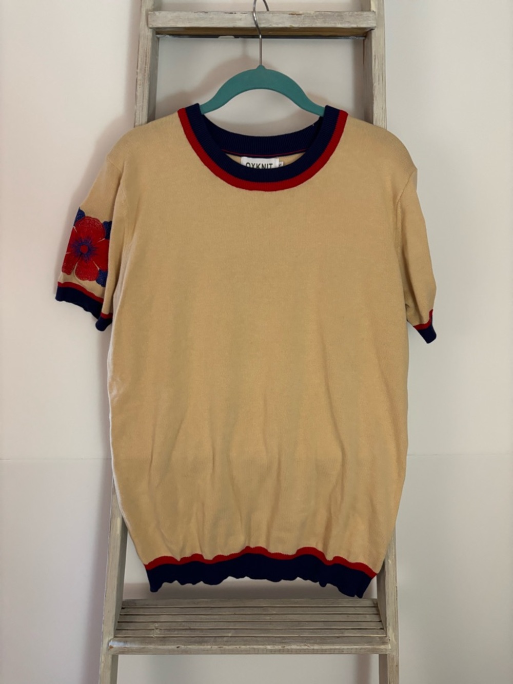 Oxknit XL womens retrocore sweater, preppy, embroidered, collegiate, schoolgirl